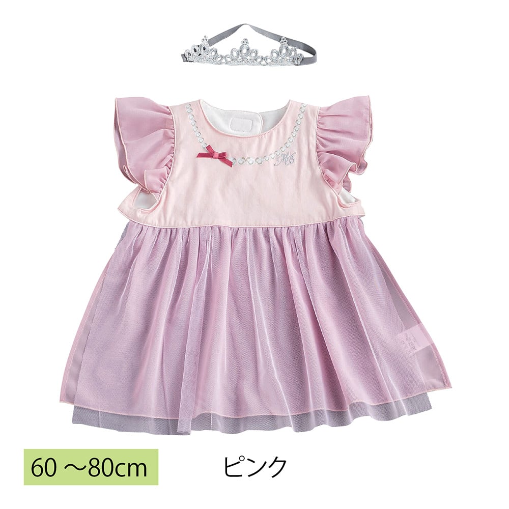 シフォンドレス風スタイ＆ヘアバンドセット ピンク