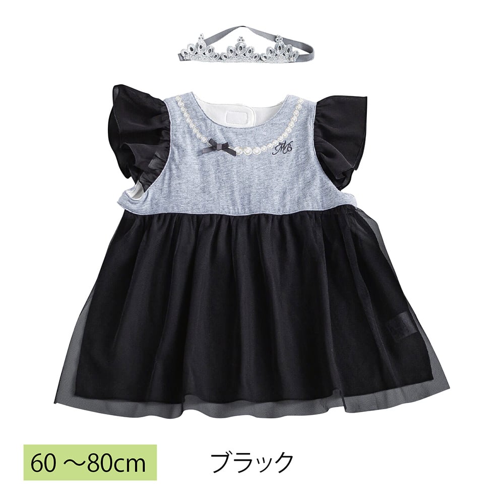 シフォンドレス風スタイ＆ヘアバンドセット ブラック