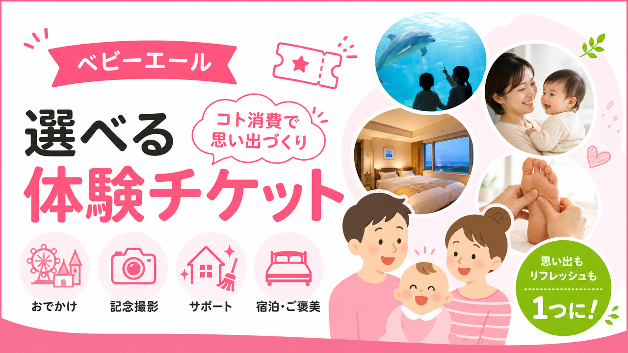 ベビーエールで選べる体験チケット｜「コト消費」で考えるの図解